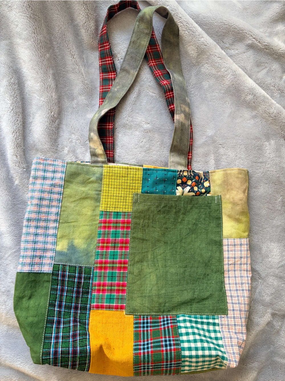 Patchwork Green Multi-Color Tote Bag
